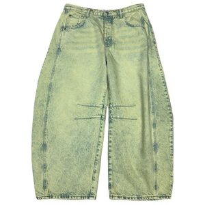 We The Free Lucky You Mid-Rise Barrel Jeans, Size 30, Yellow Acid Wash NWOT